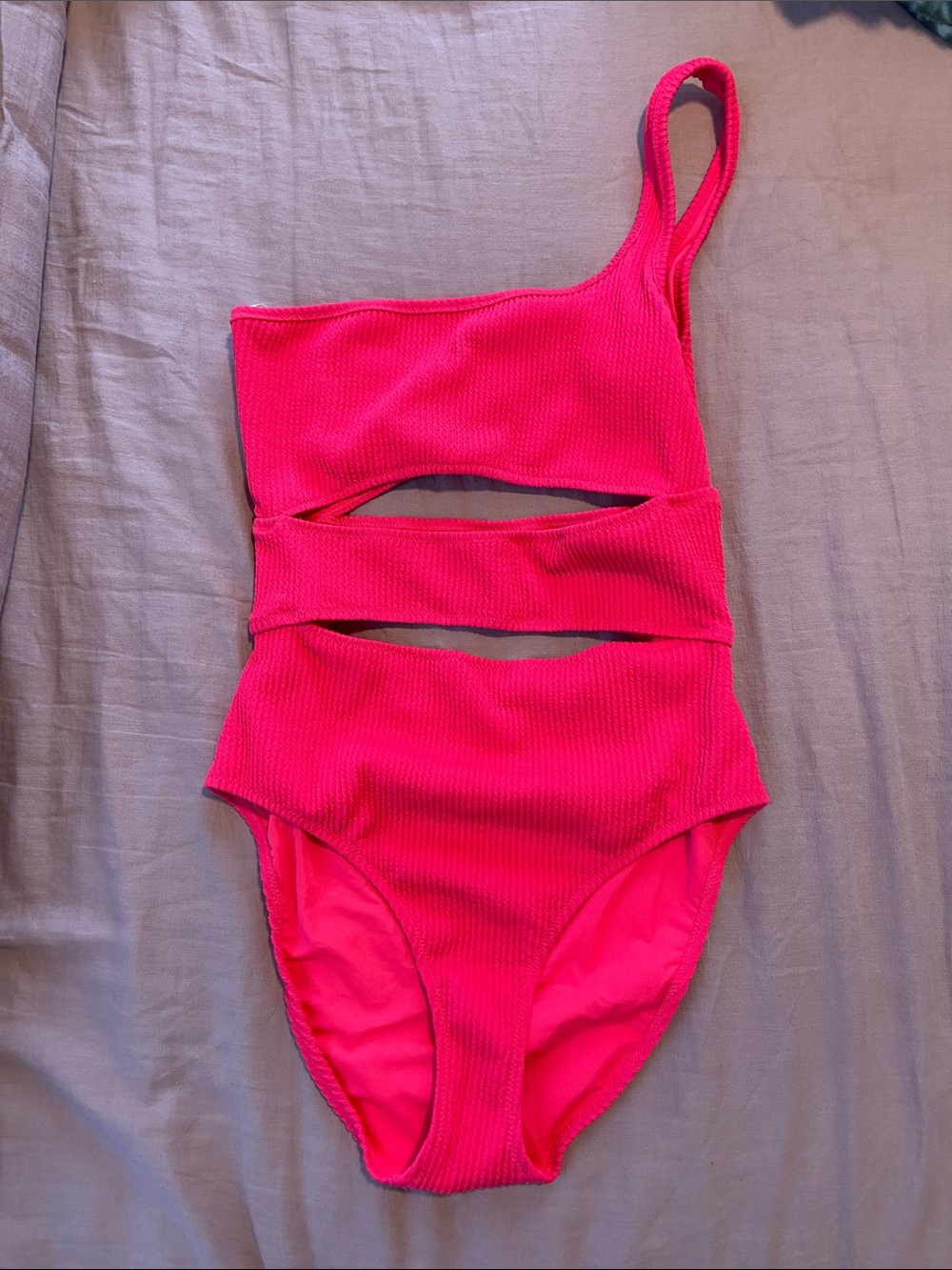 aerie Hot Pink One-Shoulder Cutout One-Piece Swimsuit